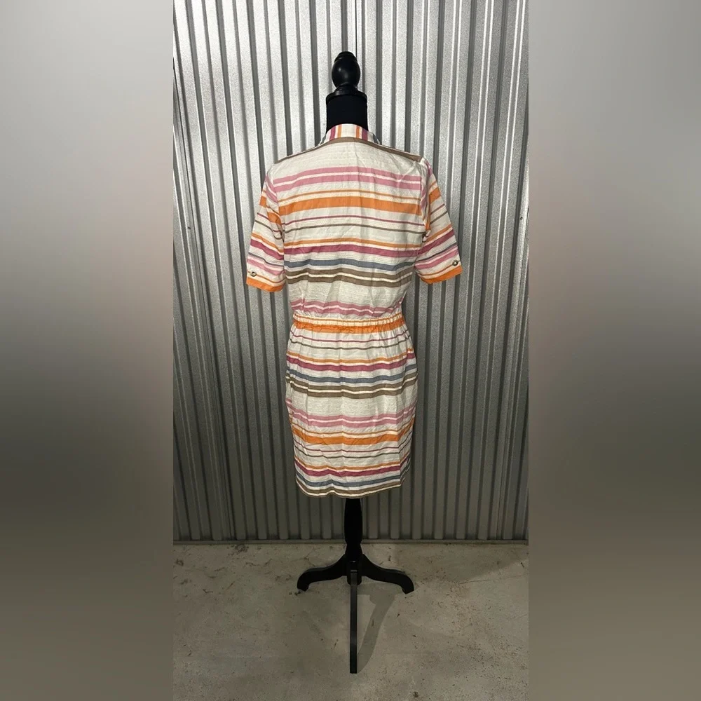 Womens Etcetera White Multicolor Striped Short Sleeve Midi Dress Designer Size 2 - Picture 2 of 4